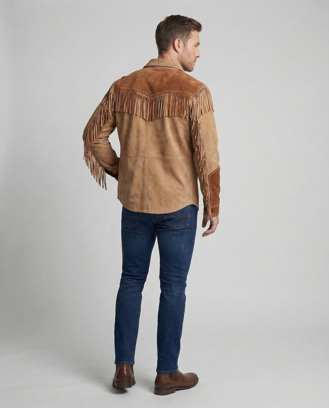 Statement men's cowboy shirt, embroidered and fringed. Long sleeve western style for casual country fashion.