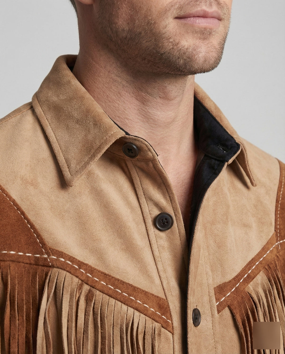 Men's fringe western shirt with intricate embroidery & long sleeves. Cowboy country style, casual fashion.
