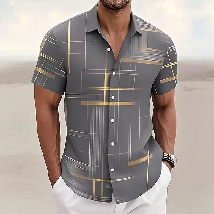 Men's modern patterned short-sleeve shirt. A stylish, comfortable button-up for spring & summer casual wear.