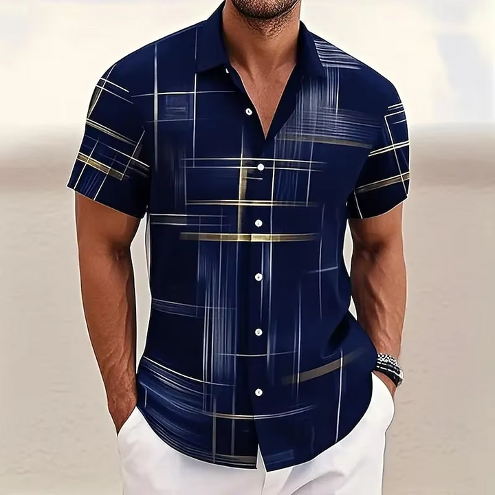 Men's modern patterned short-sleeve shirt. Stylish casual button-up, perfect for spring & summer comfort.