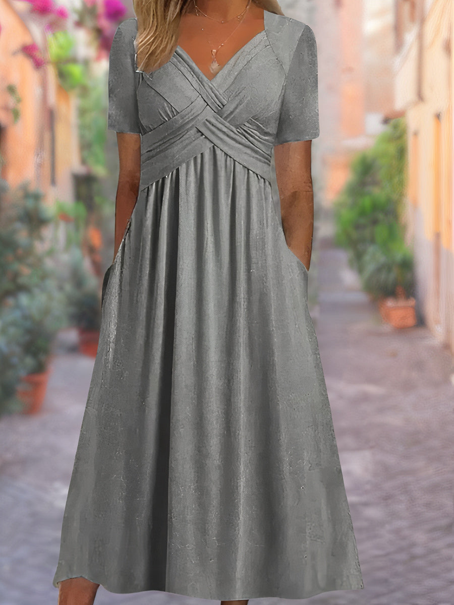 Stylish women's V-neck tummy control dress, perfect for comfortable summer wear. Flattering and versatile spring fashion.
