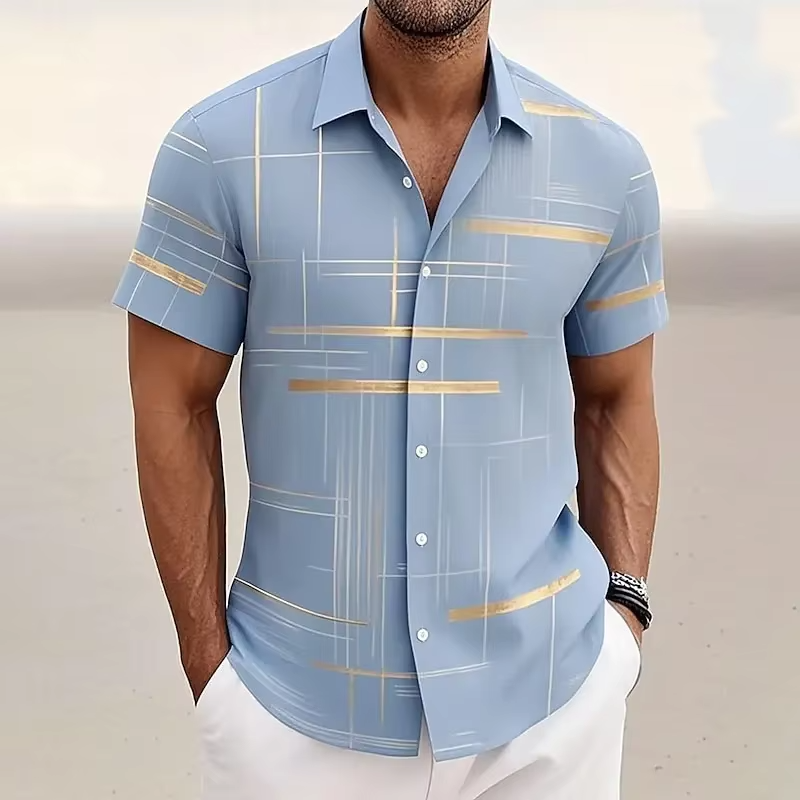 Summer men's patterned short-sleeve shirt. Stylish, modern button-up, great for casual & smart casual spring outfits.