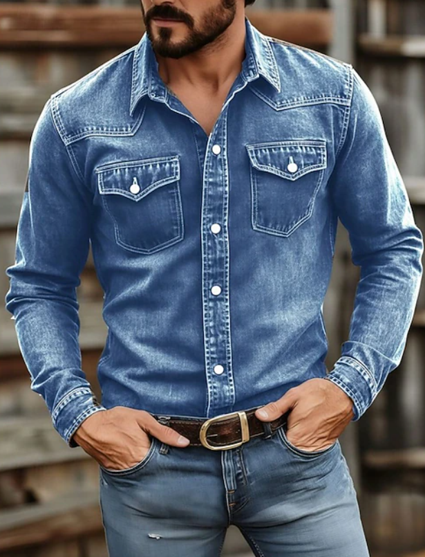 Versatile men's classic button-up shirt, ideal for both casual outfits and formal occasions. Long sleeve style.