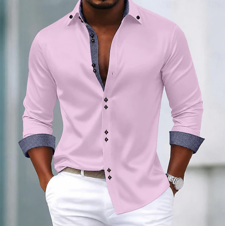 Refined men's classic collar shirt, a slim fit button-down wardrobe essential for sophisticated everyday men's fashion.
