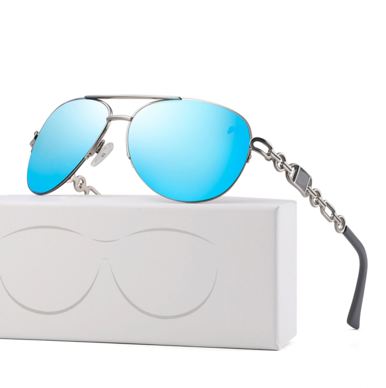 Modern women's eyewear: polarized sunglasses providing stylish UV protection and glare reduction for sunny days.
