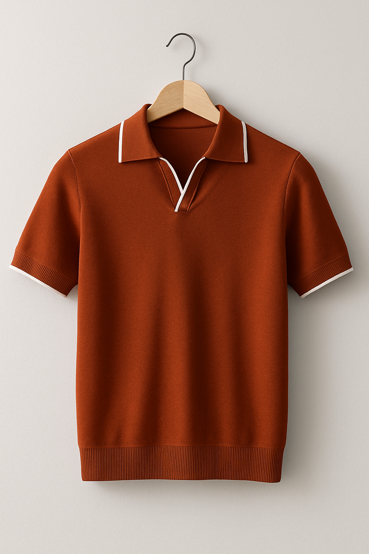 Men's smart casual polo shirt with refined contrast trim, designed for a comfortable slim fit and modern men's fashion.