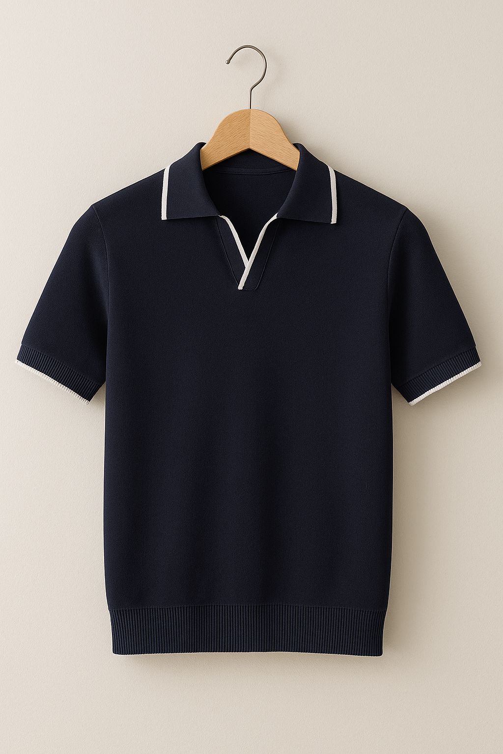 Modern men's slim fit polo shirt in black, featuring a subtle contrast trim for a sleek, contemporary style.