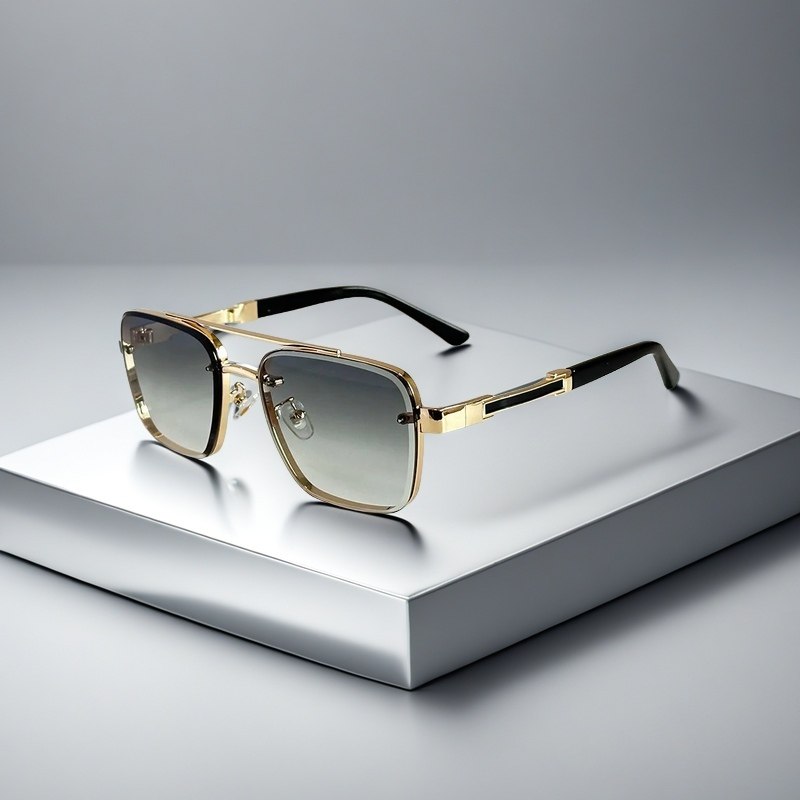 Stylish unisex squared frame sunglasses with gradient lenses & gold frame. Chic fashion eyewear for summer accessories.