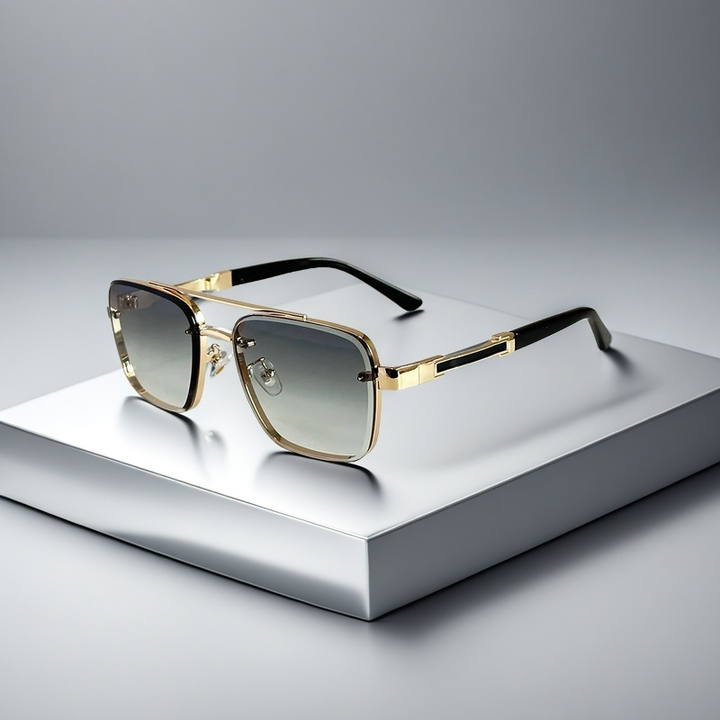 Stylish unisex squared frame sunglasses with gradient lenses & gold frame. Chic fashion eyewear for summer accessories.
