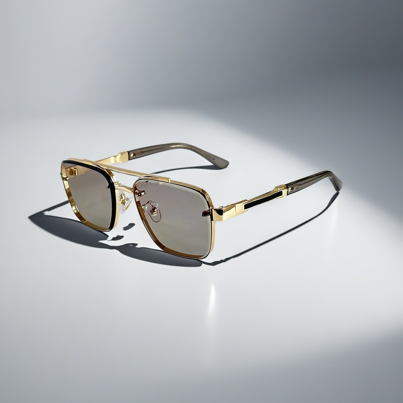 Lightweight unisex squared frame sunglasses with comfortable design, gold frame. Perfect fashion eyewear for daily wear.