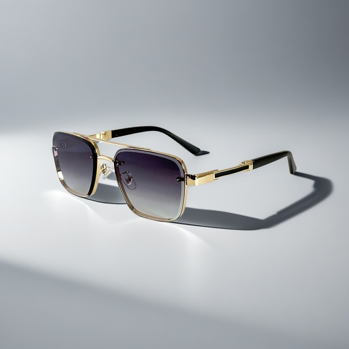 Gold frame unisex squared sunglasses featuring protective gradient lenses. Fashionable & comfortable summer eyewear.