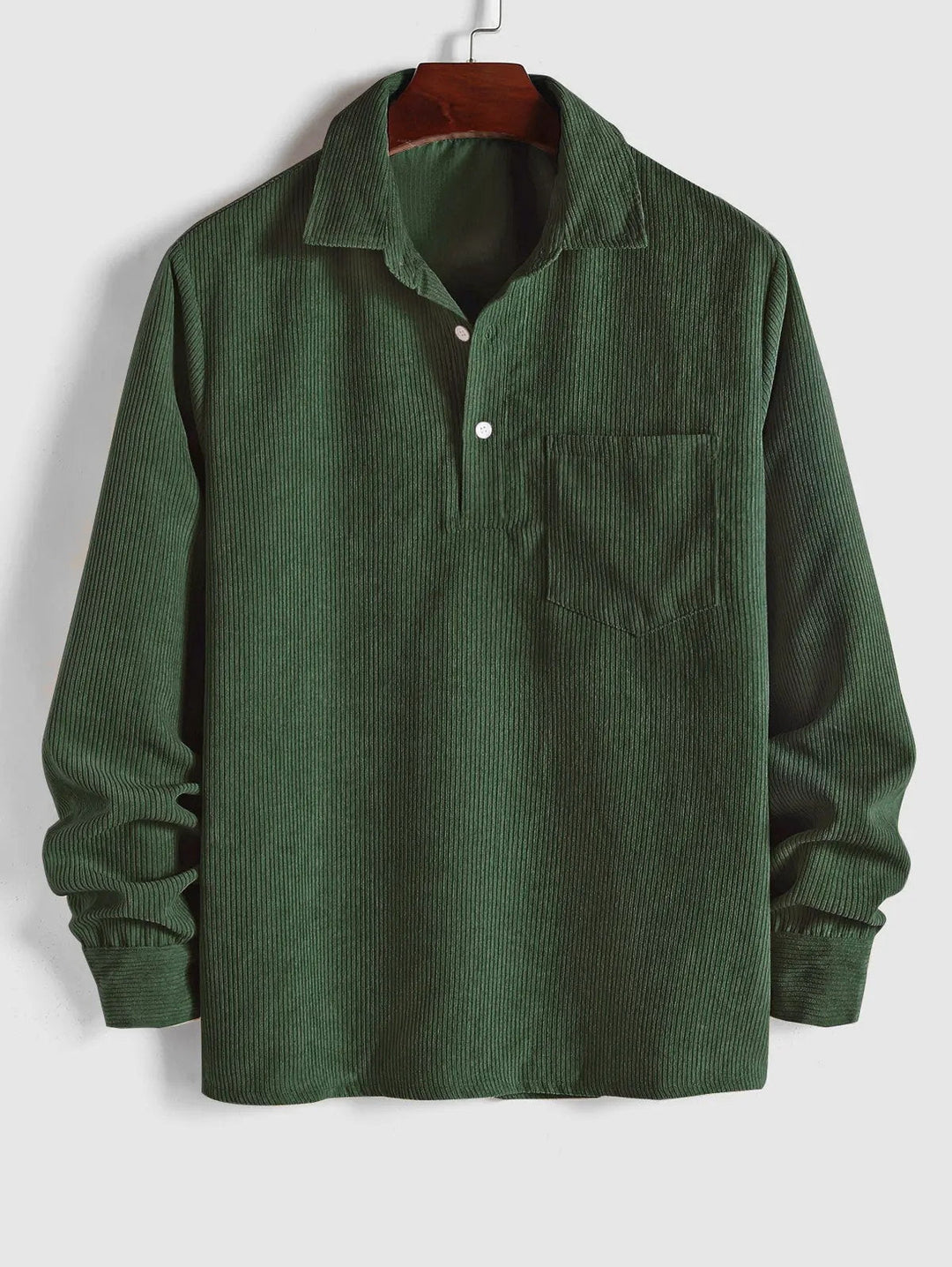 Stylish men's casual long-sleeve shirt. Camp collar & chest pocket. Ideal for comfortable, classic fashion.