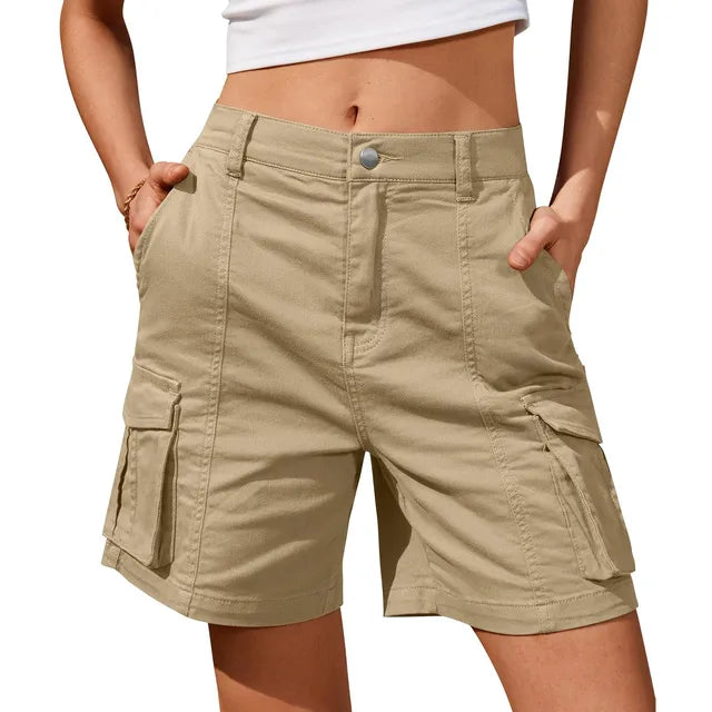 Trendvilla20240806 women's vintage cargo shorts, elastic waist, pockets, great for summer activewear.