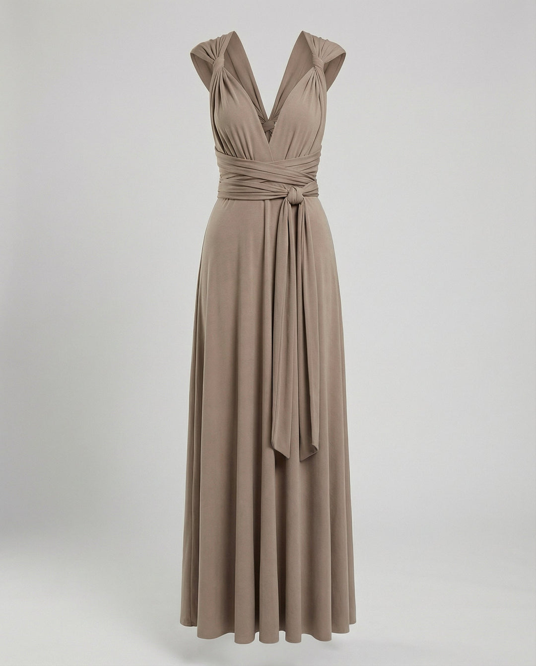 Elegant convertible multiway maxi dress for women, featuring a V-neck and versatile tie options.