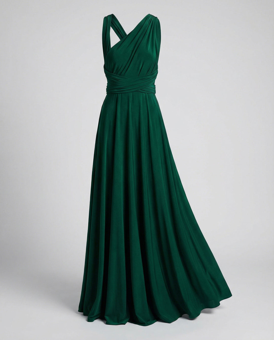 Women's multiway V-neck maxi dress shown in a halter tie, versatile for formal or party wear.