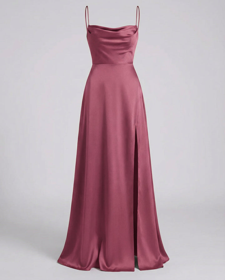 Women's elegant maxi dress, designed with a classy cowl neck & alluring lace-up back, ideal for formal parties.