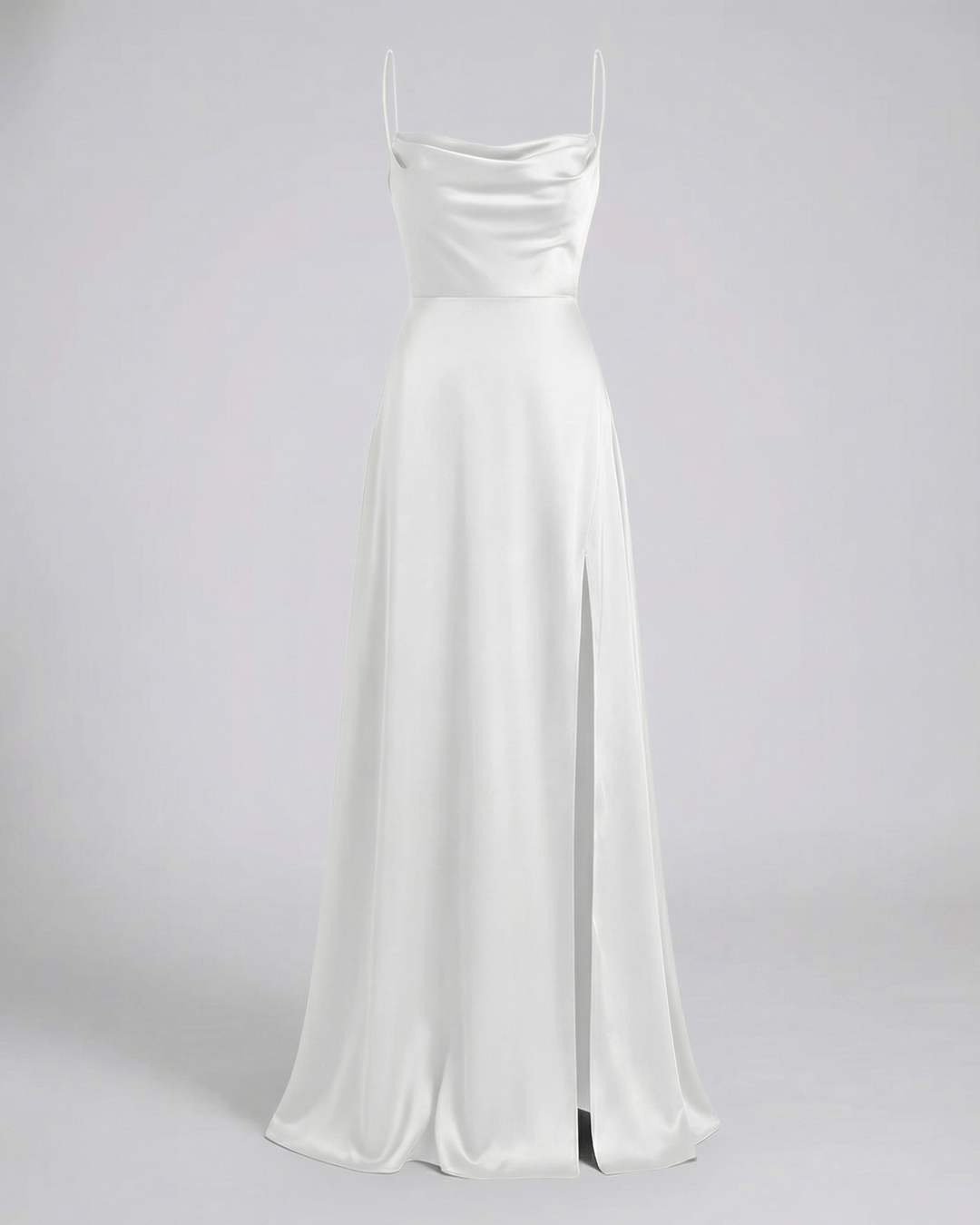Luxury women's party dress with an elegant cowl neck and detailed lace-up back, perfect as an evening gown.