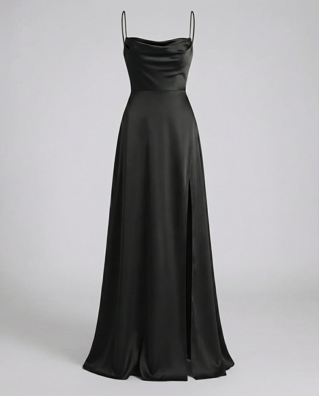 Women's special occasion maxi dress, featuring a sophisticated cowl neck and a stylish lace-up back closure.
