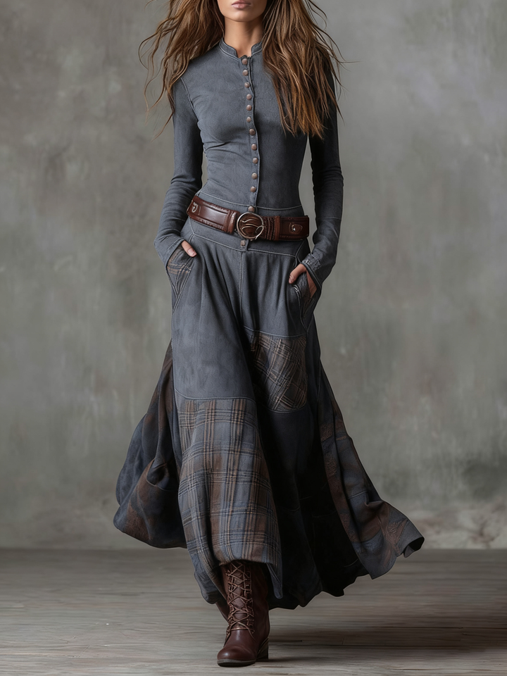Women's belted midi dress, offering timeless elegance for autumn and winter casual fashion.
