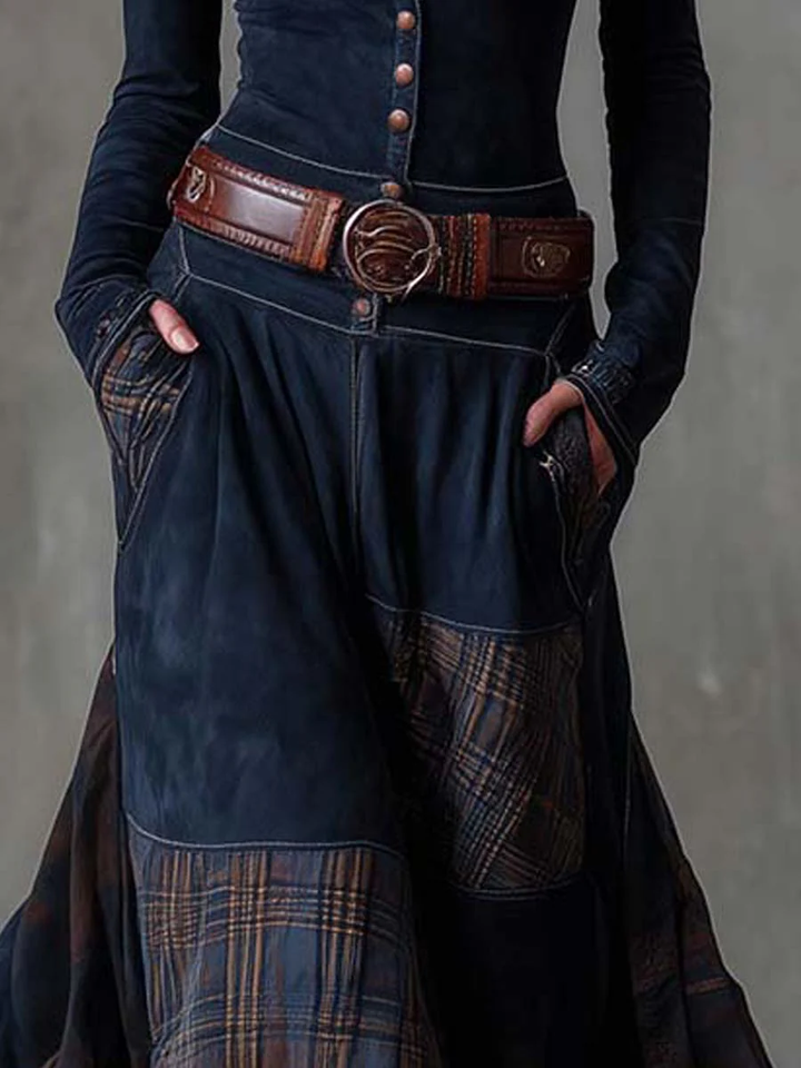 Chic women's elegant midi dress with belt, perfect for versatile autumn & winter styling.