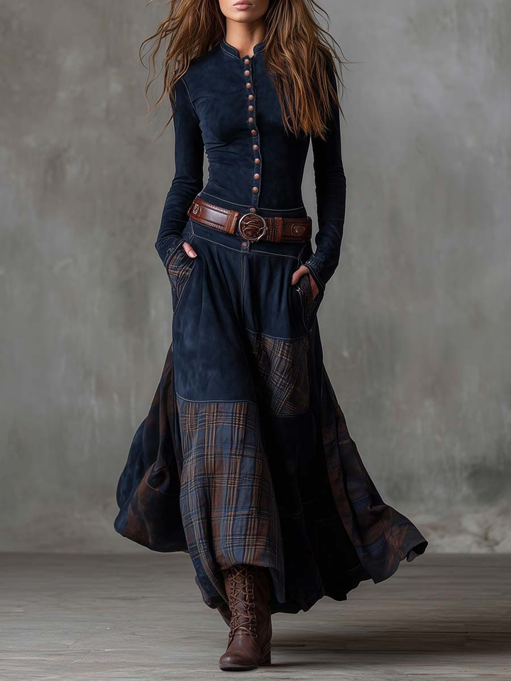 Elegant women's belted midi dress for casual or office wear. Timeless autumn/winter fashion.