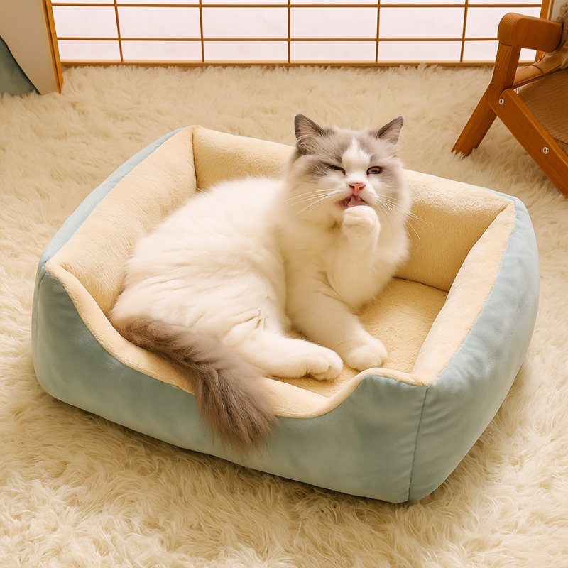 A plush, cozy small pet sofa bed for calming comfort, perfect for cats & small dogs.