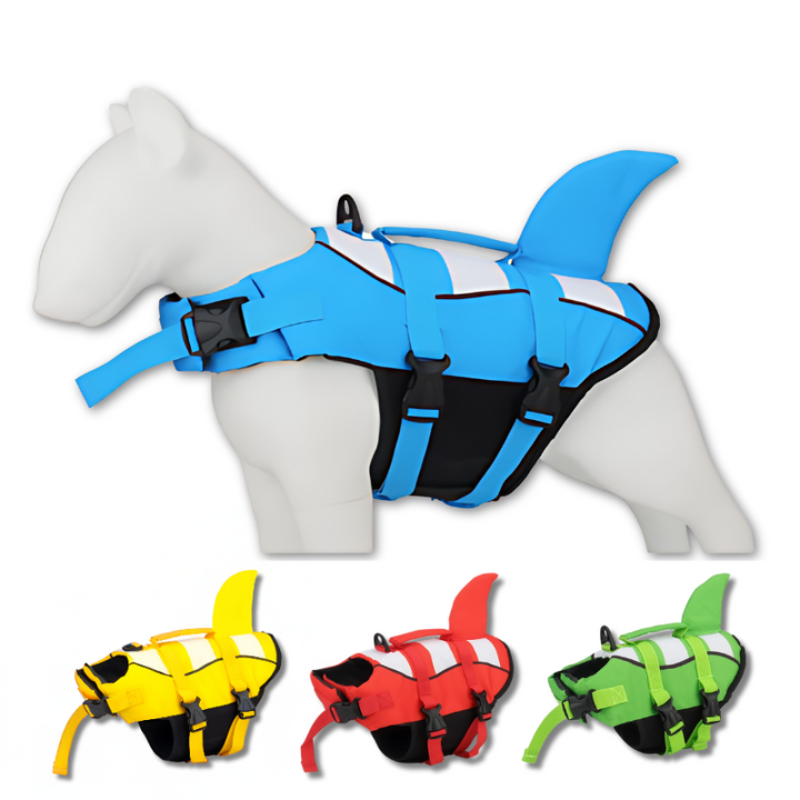 Adjustable dog life vest with handle & enhanced buoyancy for pet water safety. Ideal dog swim gear for water sports.