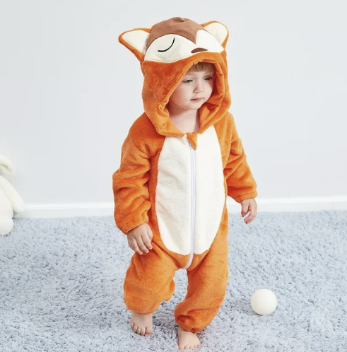 Cute tiger baby animal pajamas. Cozy soft cotton blend onesie for newborn sleepwear.
