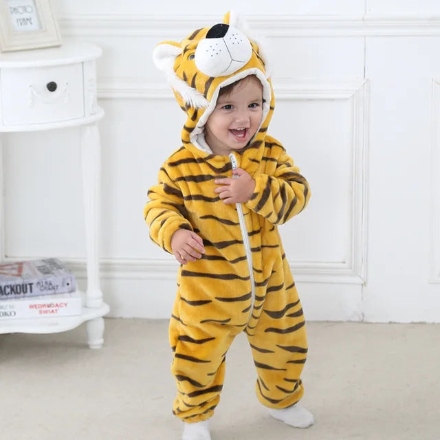 Jungle Buddies elephant baby onesie. Adorable animal jumpsuit for cozy newborn outfit.