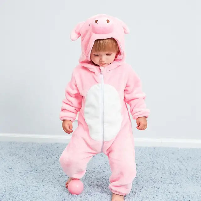 Jungle Buddies baby animal pajamas. Soft cotton blend onesie for cozy infant sleepwear.