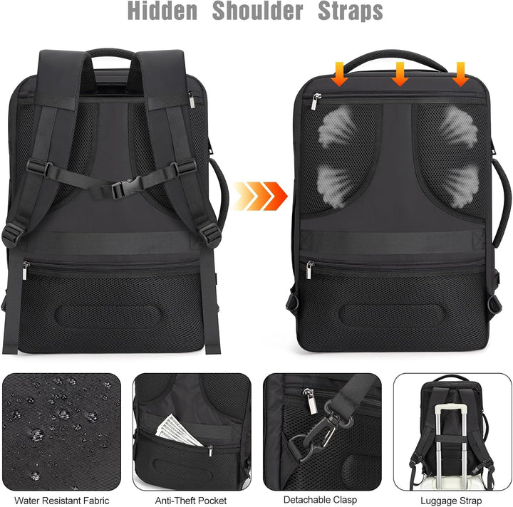 Unisex AeroPack 40L durable laptop backpack, water-resistant with USB port, perfect for students & business travel.