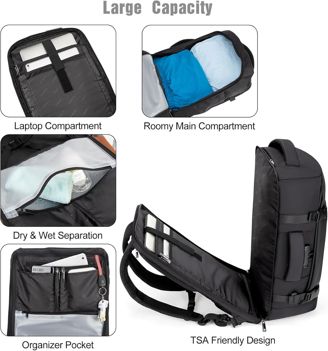 Durable AeroPack 40L water-resistant backpack, ideal for laptops, travel & daily use, includes USB charging.