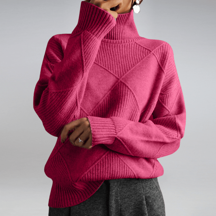 Mannequin displaying Alice women's cashmere blend turtleneck sweater, elegant silhouette, warm winter staple