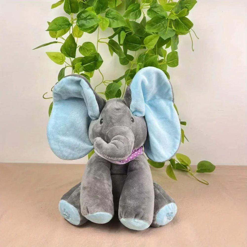 Animated peek-a-boo talking elephant plush toy, soft & interactive for toddlers & kids. A fun stuffed animal gift.