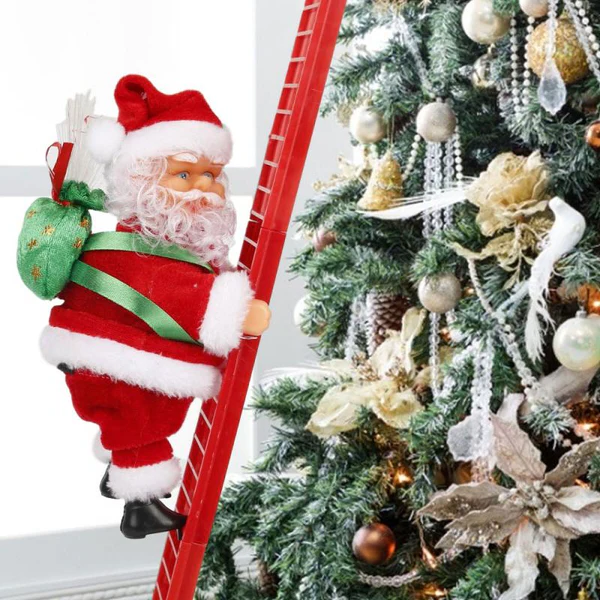 Magical animated climbing Santa decoration. Perfect festive ornament for Christmas trees or walls, spreading holiday cheer.
