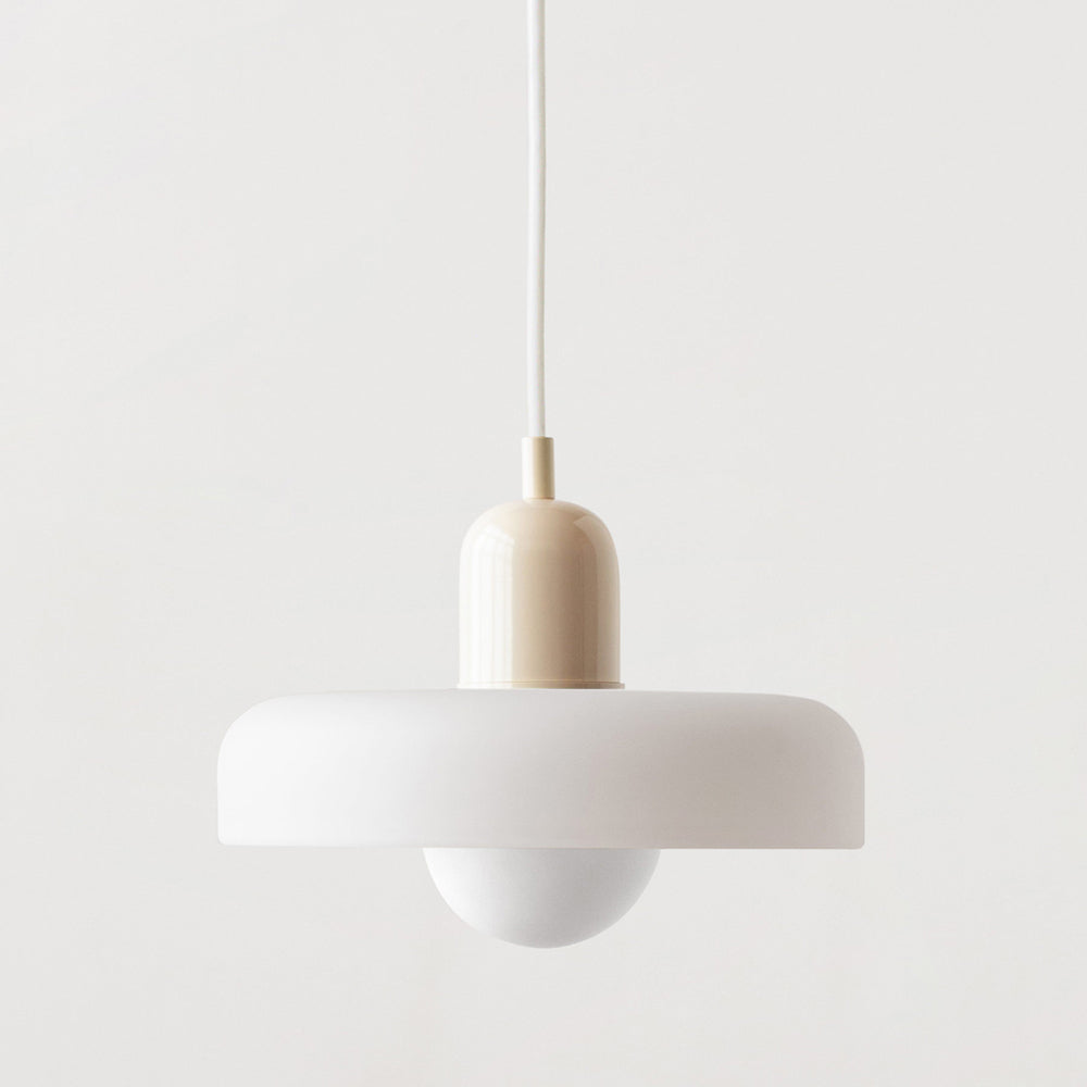 Bauhaus pendant lamp for dining room, warm ambient light, modern decor.
