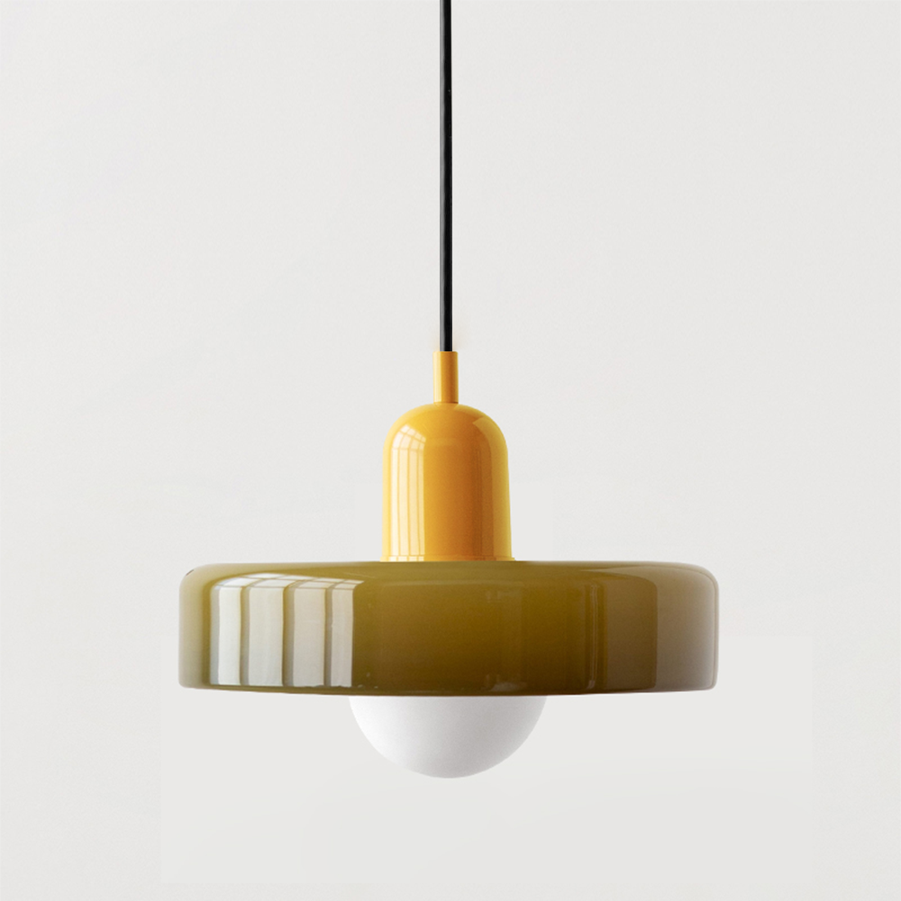 Decorative Bauhaus pendant, warm ambient light, creates inviting atmosphere.