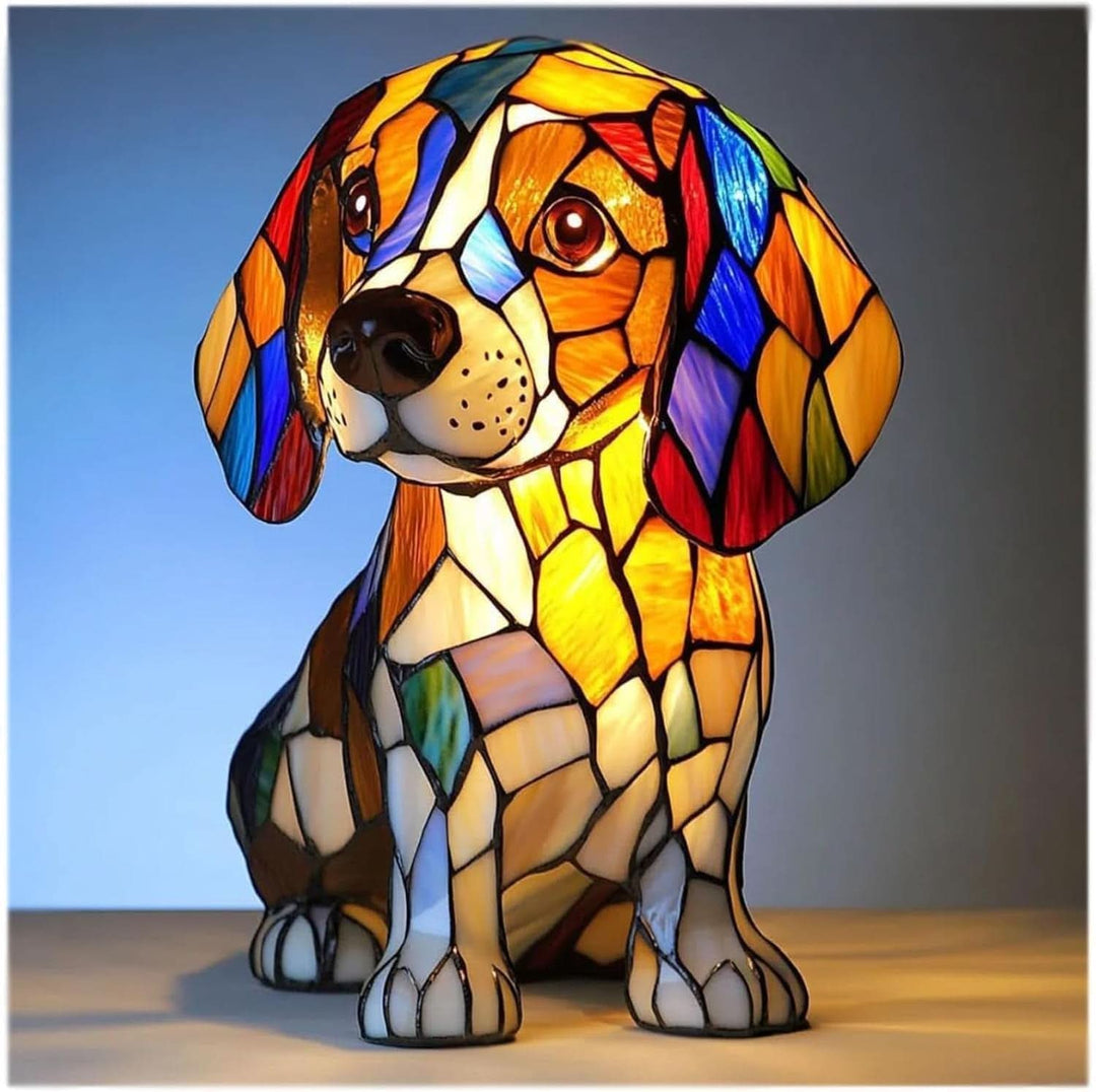 Artistic dog mosaic table lamp, providing a cozy glow for any room, a unique dog lover gift.