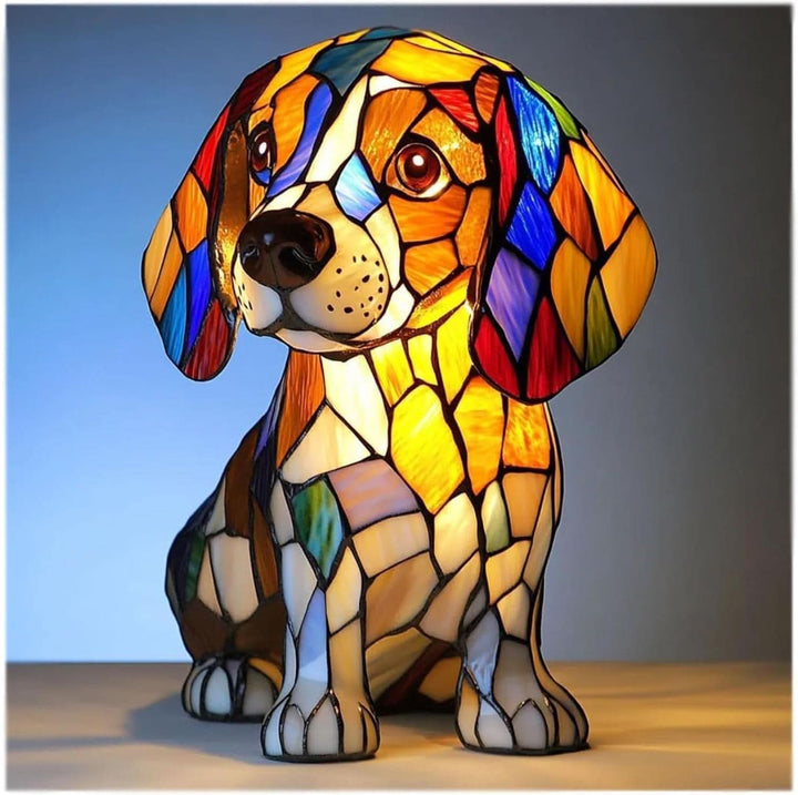 Artistic dog mosaic table lamp, providing a cozy glow for any room, a unique dog lover gift.