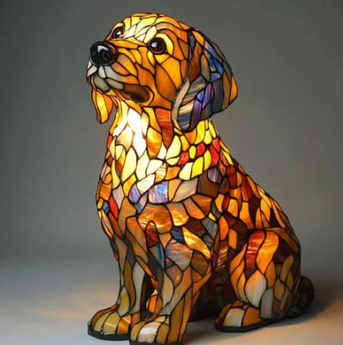 Pet decor: artistic mosaic dog table lamp, a delightful housewarming or dog lover present.