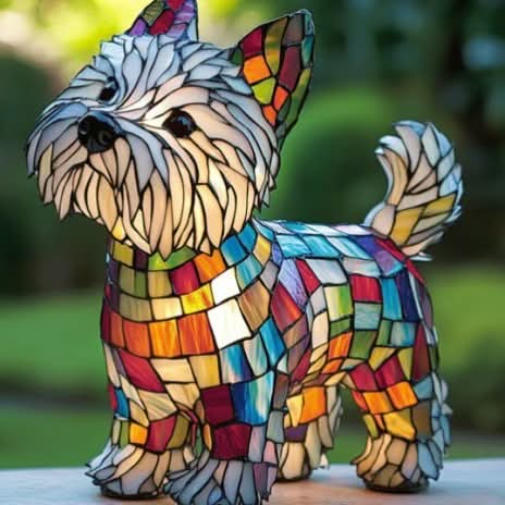 Functional & artistic dog mosaic table lamp, perfect for any room, adds a unique decorative touch.