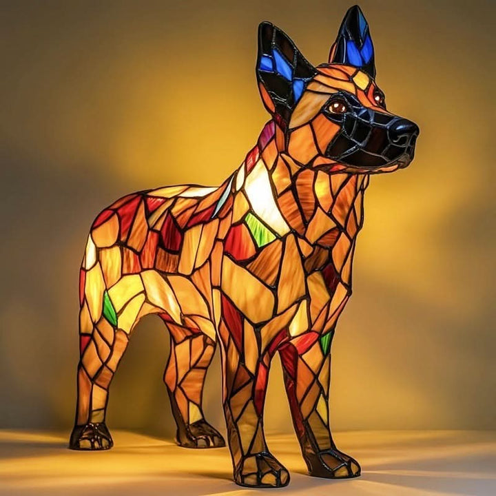 Artistic dog mosaic table lamp, a charming home accent and a thoughtful dog lover gift.