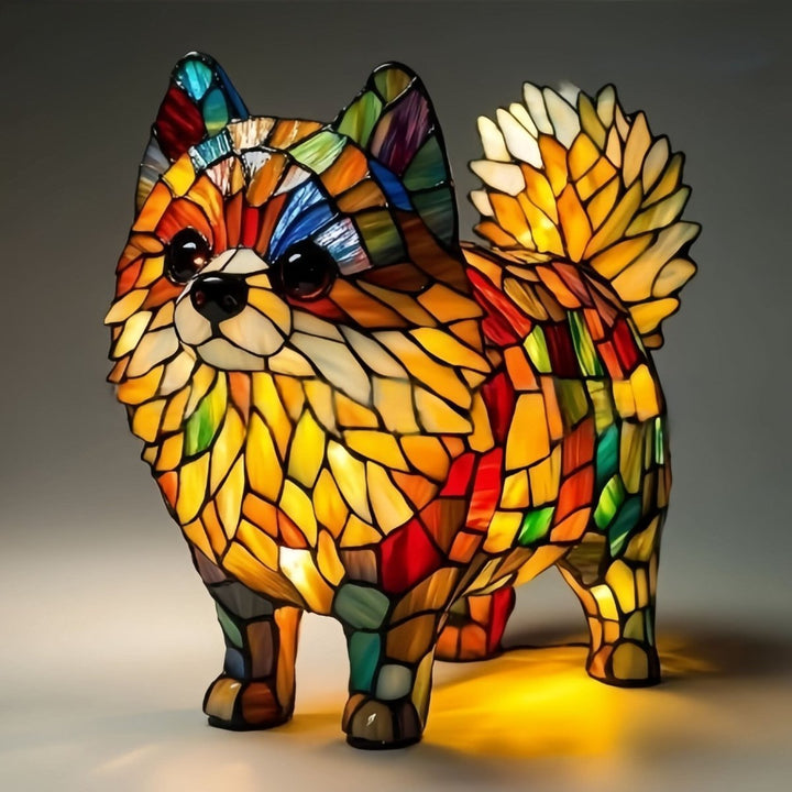 Decorative dog mosaic lamp with a cozy glow, perfect as a unique table lamp for any room.