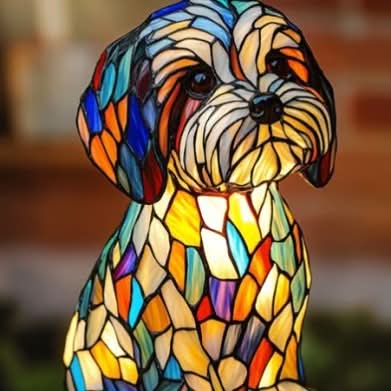 Decorative dog-shaped mosaic table lamp, an artistic home accent for living room or bedroom.