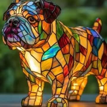 Handcrafted mosaic table lamp featuring a dog design, ideal for a warm, inviting home.
