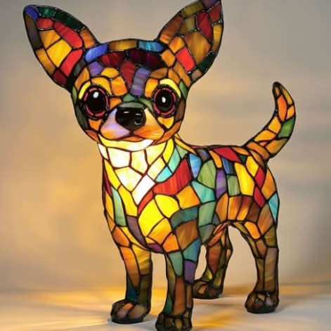 Elegant dog breed mosaic table lamp, artistic decorative lighting with a unique style.