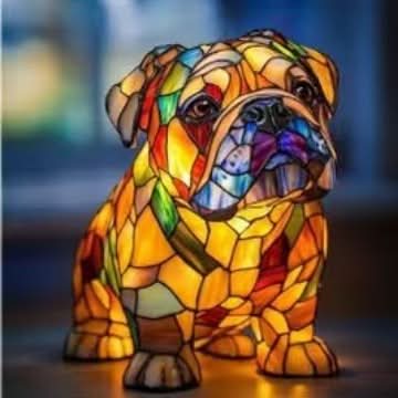 Cozy glow from this artistic dog mosaic table lamp, enhancing any room's decor, a great gift.