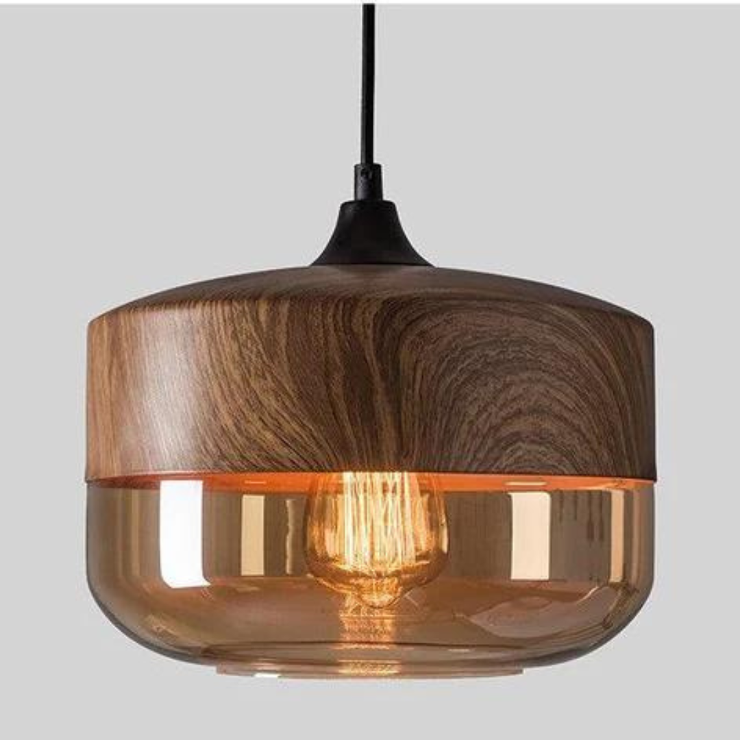 Arven wooden pendant light enhancing a contemporary kitchen island with soft light.
