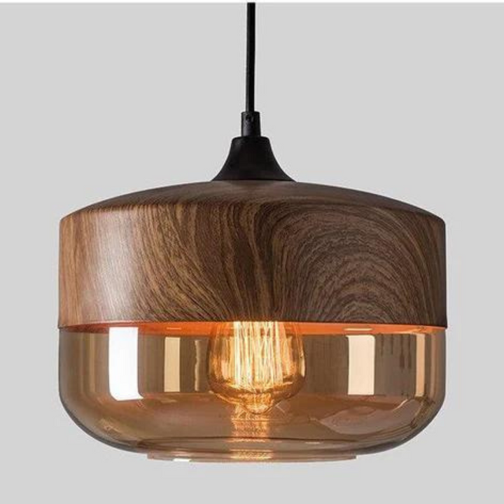 Arven wooden pendant light enhancing a contemporary kitchen island with soft light.