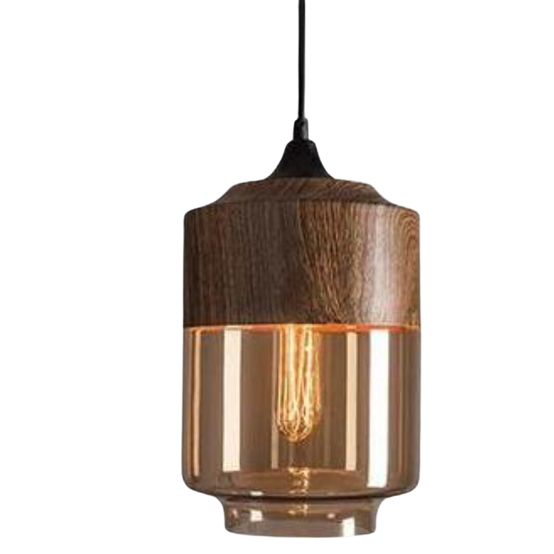Arven Nordic wooden pendant light creating a warm ambiance in a modern living room.